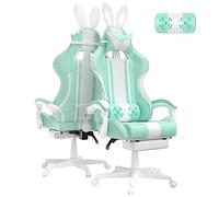 Ferghana Chaise Gaming Ergonomique Massage avec Repose-Pieds Fauteuil Ergonomique Gaming Chair avec Appui-tête Chaise de Bureau PC Gamer Racing avec Coussin Lombaire et Oreilles de Lapin Vert Menthe
