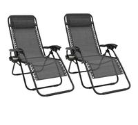 Ferghana Chaise Longue zéro gravité Pliante avec Porte-gobelet - Transat Jardin, Balcon, terrasse pour extérieur, Plage, Piscine - Gris Noir,107x65x71cm,2PCS