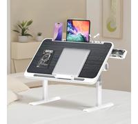 Ferghana Table de lit à Hauteur réglable,Tavolo pieghevole per Laptop,Bureau Portable Pliable - Table Pliante pour canapé,Sol,lit,extérieur (Tiroir + Petit Ventilateur + LED, Noir brossé)