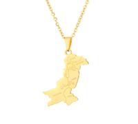 Feriany Collier doré avec pendentif Pakistan avec symbole de la ville pour homme et femme - tendance avec cartes du Pakistan, Métal