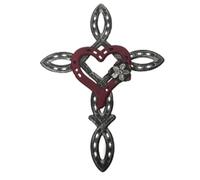 Feriany Croix en Fer à Cheval Naturel avec Cœur, Croix Artisanale en Métal, Décor de Cœur en Fer à Cheval, Signe de Croix en Métal Rustique Spirituel Facile à Utiliser Rouge