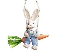 Feriany Figurine de Lapin en Paille de Pâques, Lapin en Paille sur Balançoire de Carotte, Statue de Lapin à Suspendre, Ornement pour Vacances de Pâques, Décoration D'Intérieur et Facile à Util