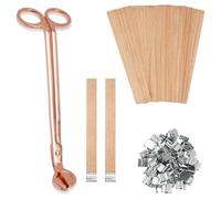 Feriany Lot de 100 mèches en bois de cerisier sans fumée pour bougies - 13 x 1,3 cm - Avec pinces en métal, pastilles adhésives et coupe-mèche