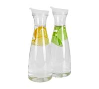 Feriany Lot de 2 carafes à eau en plastique de 1 l avec couvercles à rabat blancs - Carafes incassables et recyclables - Verre à jus