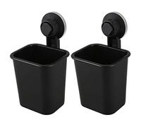 Feriany Lot de 2 porte-gobelets à ventouse en plastique pour brosse à dents et dentifrice pour cuisine, salle de bain, toilettes - Noir