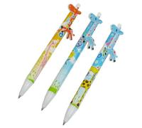 Feriany Lot de 3 stylos à bille décoratifs en plastique pour étudiants - Motif girafe - Bleu et jaune