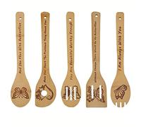 Feriany Lot de 5 Cuillères en Bois En Forme De Cadeau de Cuisine En Forme De Décoration De Cuisine En Forme De Cuillères De Cuisine En Bambou