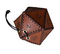 Feriany Sac à dés polyédrique en cuir PU D20, sac à dés DND, marron, marron