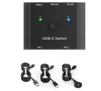 Feriany Switch KVM USB-C 8K, 2 en 1 Out, 8K@30Hz, 4K@120Hz, PD 100W, Transmission de Données 10 Gbps
