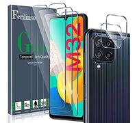 Ferilinso Verre Trempé Conçu pour Samsung Galaxy M32 4G, 3 Pièces HD Film Vitre Protection écran avec 2 Pièces Caméra Arrière Protecteur, Coque Amical, Dureté 9H, Sans Bulles