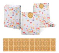 Ferizzia 100 Pièces Sacs Cadeaux, 19 x 13 x 3.5cm Sachet Bonbons Anniversaire avec 100 Autocollants, Points Colorés Pochette Cadeau, Sac Cadeau, pour Mariage, Anniversaire, Noël, Halloween, Party