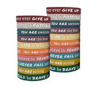 Ferizzia 20 Pièces Bracelets de Motivation, Bracelets en Silicone de Motivation 10 Couleurs, Bandes de Sport avc Citation Inspirante, Messages Positifs, Cadeau pour Collègues, Adolescents, Enfants