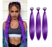 Ferizzia 3 Pièce Rajout Cheveux Tresses Violet, 65 cm Meche Violette Cheveu | Africaine Meches pour Tresses, Tresse Violette Rumi, pour Scène, Fête d'Halloween, Carnaval, Jeu de Costume