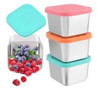 Ferizzia 3 Pièces Récipients à Vinaigrette en Acier Inoxydable, 180 ml Vinaigrette Couvercles en Silicone, Petit Récipient en Acier Inoxydable, Récipients à Sauce pour Boîte à Lunch, Pour Sala