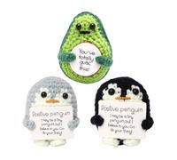 Ferizzia 3 Pièces Set Pocket Hug Positive Doll, Manchot Positive Poupée, série Créative de Avocat Tricotées, Idée Cadeau Original, Cadeaux pour Amis, Collègues, Homme, Femme, Couple