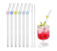 Ferizzia 6 Pièces Pailles en Verre, Pailles en Verre Réutilisables, avec 2 Brosses de Nettoyage, Paille Transparentes, Forme de Papillon Colorée, pour Bubble Thé, Cocktails, Smoothies, Café, Jus, Lait