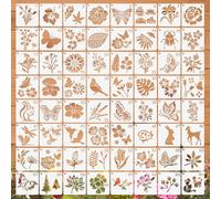 Ferizzia 64 Pièces Pochoirs de Peinture, Pochoirs de Fleurs Réutilisables, Motifs Papillon, Fleur, Oiseau, 7.6 x 7.6 cm, pour Peinture, Bricolage, Scrapbooking, Décoration d'Intérieur