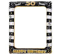 Ferizzia Cadre Photo Gonflable Anniversaire 50 Ans, Or et Noir Anniversaire Photo Booth Props Cadre, 71 x 58 cm，Haute Qualité Fournitures de Décoration, pour Selfie Funny Party, Les Anniversaires