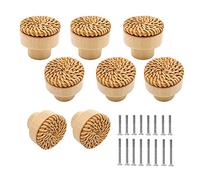 Ferleiss Lot de 8 boutons de tiroir en rotin de style bohème pour commode, armoire en bois pour décoration en osier (naturel)