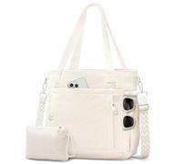 ferlord Sac fourre-tout côtelé avec fermeture éclair pour femme, grand sac à main de 26 l et 11 poches pour l'école, le travail, le shopping, les voyages, la salle de sport - Beige