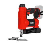 FERM AX-Power Agrafeuse sans fil 20 V - Capacité : 30 coups/min - Chargeur pour 100 agrafes - Pour clous et agrafes - Lampe de travail LED - Poignée souple - Sans batterie ni chargeur
