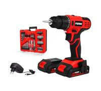 FERM AX-Power CDM1159_SET Perceuse sans fil 65 accessoires avec 2 batteries et chargeur 2.0Ah 20V dans la valise