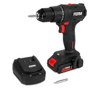 FERM CDM1167 Perceuse-Visseuse Brushless Sans Fil 20V - 50 Nm, 2 Vitesses, Mandrin Métal 10 mm - LED, Softgrip - Batterie 2.0Ah + Chargeur Rapide Inclus - Coffret