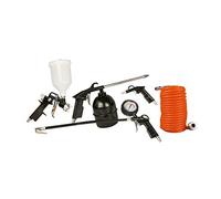 FERM Jeu d’outils à air comprimé universel DIN/Orion - Pulvérisateur de peinture, pulvérisateur de liquide, pompe de remplissage de pneus, soufflette et tuyau spiralé de 5 mètres inclus