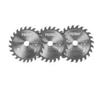FERM Lames de scie circulaire 85 mm - 24 dents TCT - Alésage 10 mm - Pour bois et plastique - Lot de 3