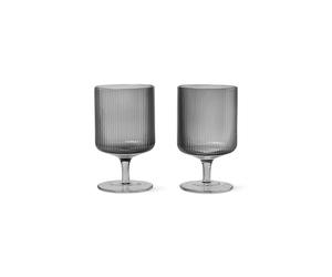 Ferm Living Ensemble de 2 Verres à Vin Ripple Fumé