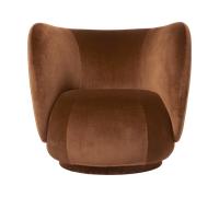 Ferm Living Fauteuil Rico lounge chair swivel Devoré velvet-Rust