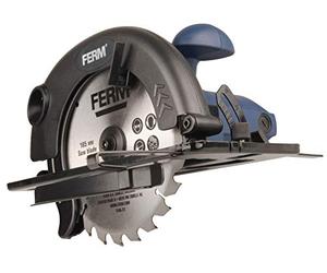 Ferm Scie circulaire 1200W - 185mm - Verrouillage de la broche - Plaque de base réglable (45 et 90 degrés) - Lame de scie TCT et guide parallèle inclus Noir/Bleu