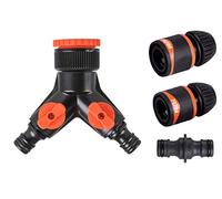 Ferm TCA1008 Ensemble connecteur de Tuyau 2 Voies - 2 raccords de Tuyau, raccord d'extension et Bague d'adaptation pour raccordement au Robinet Inclus