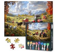 Ferme 1000 pièces puzzle pour adultes : scène de la ferme avec tracteur animaux montagnes puzzles - Puzzles pour adultes 1000 pièces avec pièces durables attachement familial et soulagement du stress
