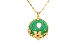 Ferme à Main Vert Naturel sculpté à la Main à la Main Jade Boutique Boutique de Mode de la Mode Pendre pour Hommes Femmes Collier incrusté en Argent (Couleur des gemmes: 2)