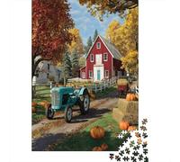 Ferme américaine du Milieu du siècle avec Une Grange Rouge Classique || Puzzles Amusants en Famille 70x50cm/1000pcs Adultes