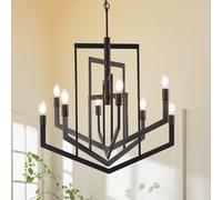 Ferme argenté, luminaires Suspendus géométriques à luminaire d'entrée Industriel Rustique, Grands lustres Foyer plafonds Hauts, pour îlot de Cuisine, escalier, Couloir (8 lumières