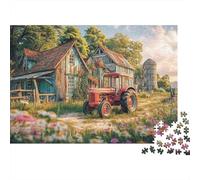 Ferme avec Tracteur Rustique 500 Pieces Wooden Vintage Countryside Scene Puzzle pour Adultes Fun Décoration Maison, Jeu Intellectuel, Anti-Stress, Jeu Éducatif, Premium & Durable (500pcs (52x38cm))