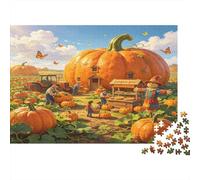 Ferme de Citrouilles Géantes Puzzle 1000 Pièces Papier Scène de Récolte Automnale Puzzle pour Adultes Détente en Famille Décor Cadeau 52x38cm/1000pcs