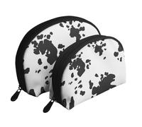 Ferme De Modèle Animal De Taches De Vache Noire Et Blanche, Trousse de Maquillage Coquille Femme Petit Porte-Monnaie Trousse de Toilette Trousse à cosmétiques 2 pièces