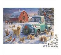 Ferme de Noël Puzzle en Bois 1000 Pièces Adultes Et Enfants, Dès 14 Ans,Défi Golden Retriever,Premium,Bois,Jeu Éducatif,Déco Murale,Anti-Stress,Détente,Casse-tête (75x50cm)