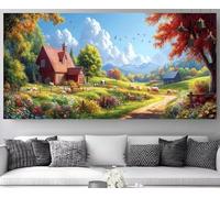 Ferme Diamond Painting Paysage Diamond Painting XXL 50x150cm Broderie Diamant Kit Complet Activité Manuelle Adulte,5D DIY Cristal Strass Point de Croix Canevas Artisanat Adultes Decoration M-Y611