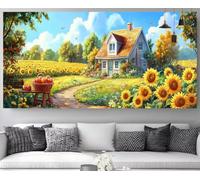 Ferme Diamond Painting Tournesols Diamond Painting XXL 50x150cm Broderie Diamant Kit Complet Activité Manuelle Adulte,5D DIY Cristal Strass Point de Croix Canevas Artisanat Adultes Decoration M-Y621