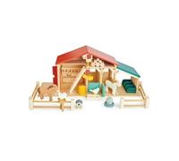 La Ferme en bois avec animaux beige, rouge, bleu TU