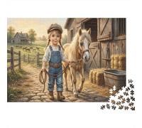 Ferme Fille et poneyPuzzle 1000 Pièces en Papier Recyclé Vintage Pastoral pour Couples Relaxation Mentale Divertissement Familial Cadeau 38x26cm/1000pcs