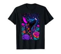 Ferme Galactique Florale Magique en Forme de Cochon Noir Volant T-Shirt