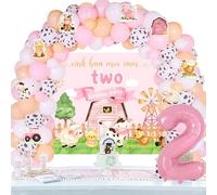 Ferme Rose Décorations 2ème Anniversaire Fille - Kit de Guirlande dde Ballons Pour Animaux de la Ferme Avec Toile De Fond Oink Baa Moo Im Two, Number 2 Ballons De La Vache, Du Mouton et du Cochon