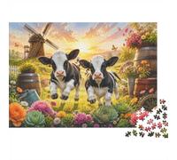 Ferme Vaches Fleurs 1000pcs Mini Puzzle pour Adultes Difficile | 70x50cm Carton Décor Salon Structure Durable Cadeau Anniversaire Relaxation
