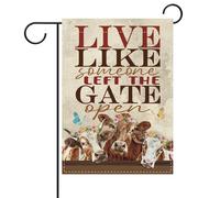 Ferme Vintage Avec Vaches, Maison De Ferme Amusante, Vivre Comme Si Quelqu'Un Avait Laissé Le Portail Ouvert Bannière Solide Drapeaux Résistant Garden Flag Pour Pelouse Mur 30X45Cm