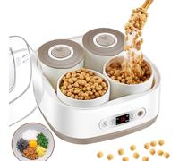 Fermenteur à natto électrique 1,5 L, machine à natto automatique avec 4 récipients en céramique, température constante intelligente à 40 °C, 4 modes, mémorisation après 20 min d'arrêt